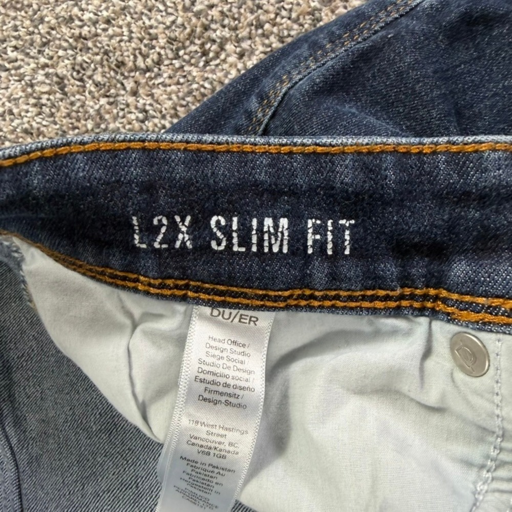 DU/ER L2X Slim Fit Jeans Mens 34x34 Dark Wash Blue Performance Denim Stretch - Picture 7 of 16